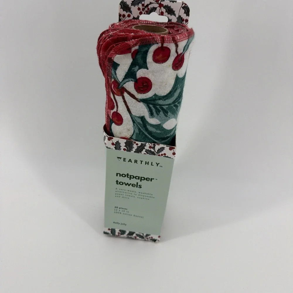 Earthly NotPaper Towels Christmas 10 Reusable Cotton Flannel ‎ Towels New